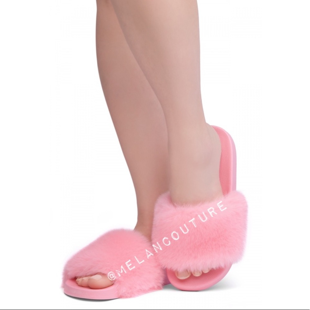 Fur Slides Fuzzy Slippers Fluffy Pink
